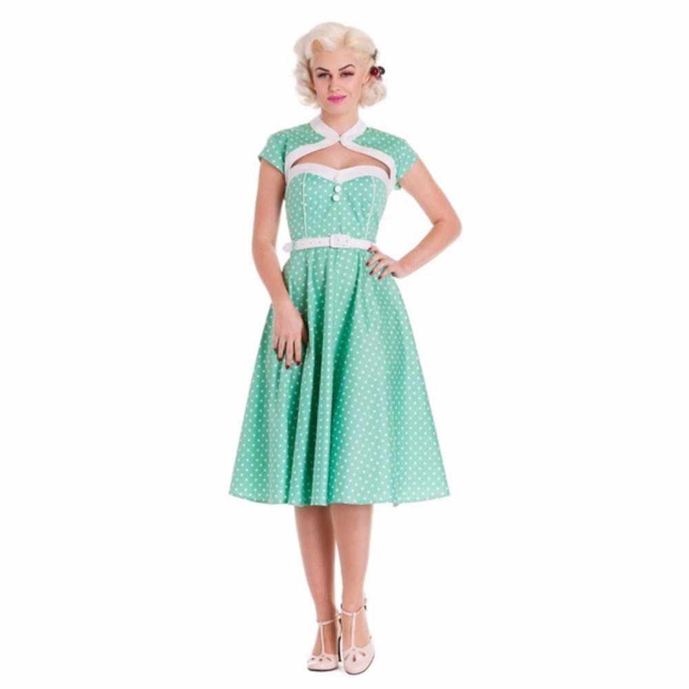 Hell Bunny Mint Polka Dot Swing Dress with Bolero